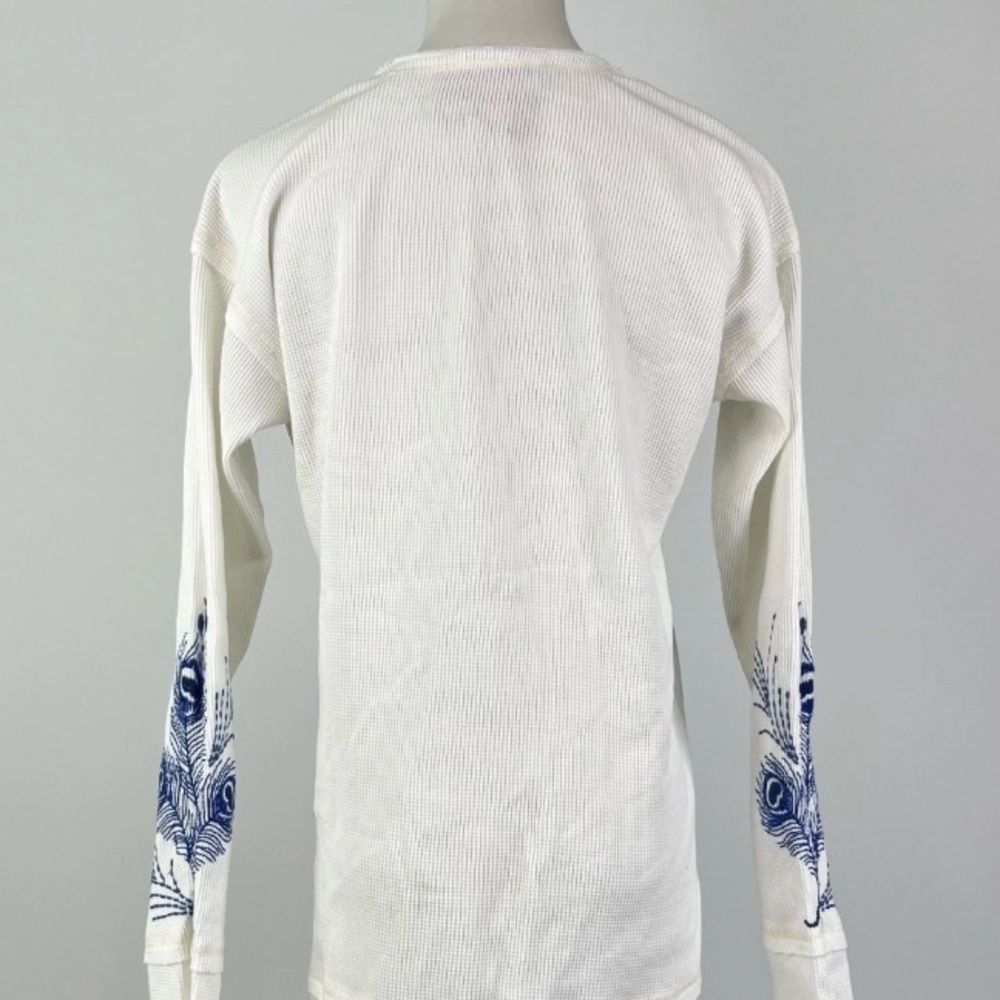 Johnny Was Cream and Blue Peacock Embroidered Shirt NEW WITH TAGS L/S Size small - Picture 9 of 11
